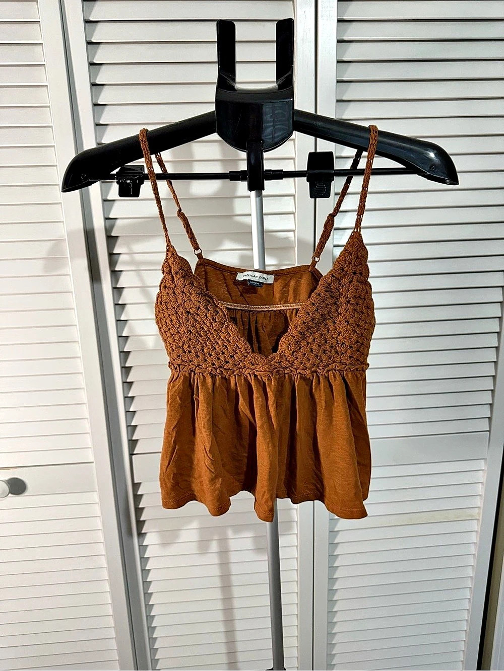 American Eagle AE Crochet Peplum Tank Top Brown Medium